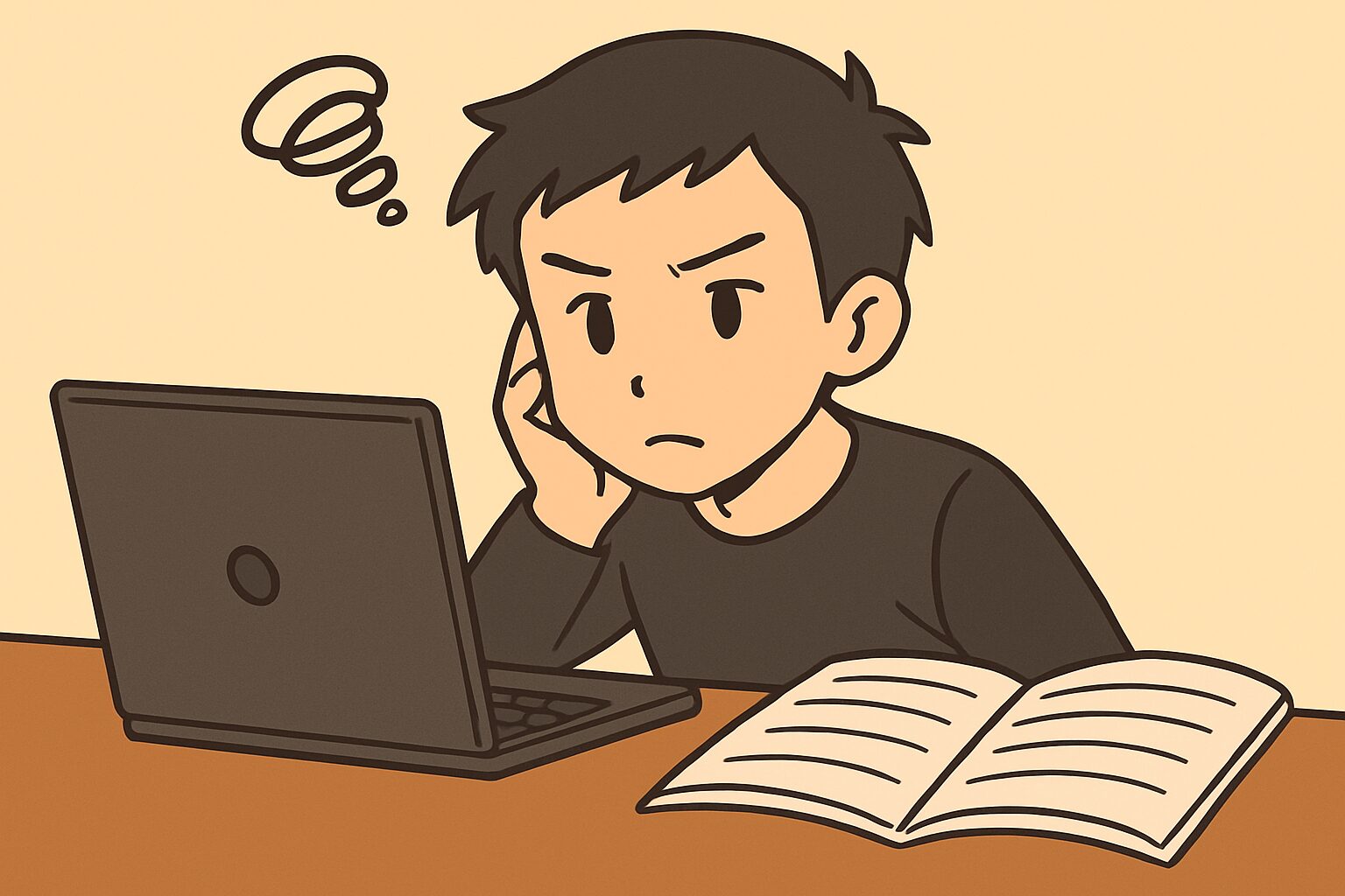 プログラミングに集中している。Pythonで条件分岐を活用したロジックを考えている場面。