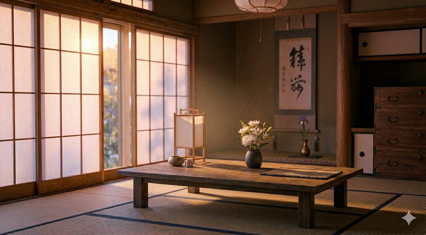 供花の傍らに差す穏やかな午後の光